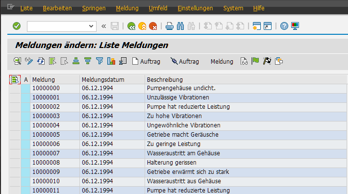 Meldungsliste (IW28) - SAP Instandhaltungscontrolling