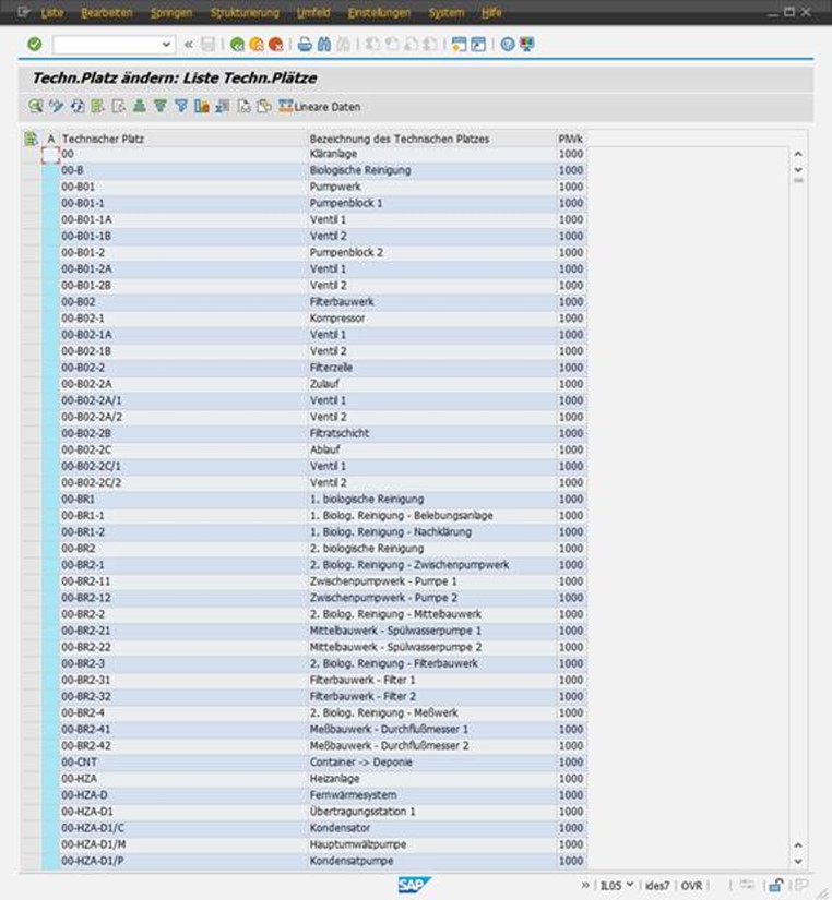  SAP List & Quick Viewer: Liste Technischer Platz