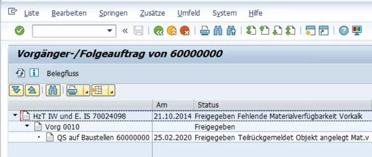 Vorgänger-/Folgeauftrag von 60000000