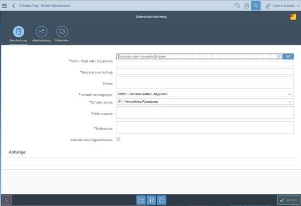 Unsere SAP PM App: Sofortauftrag