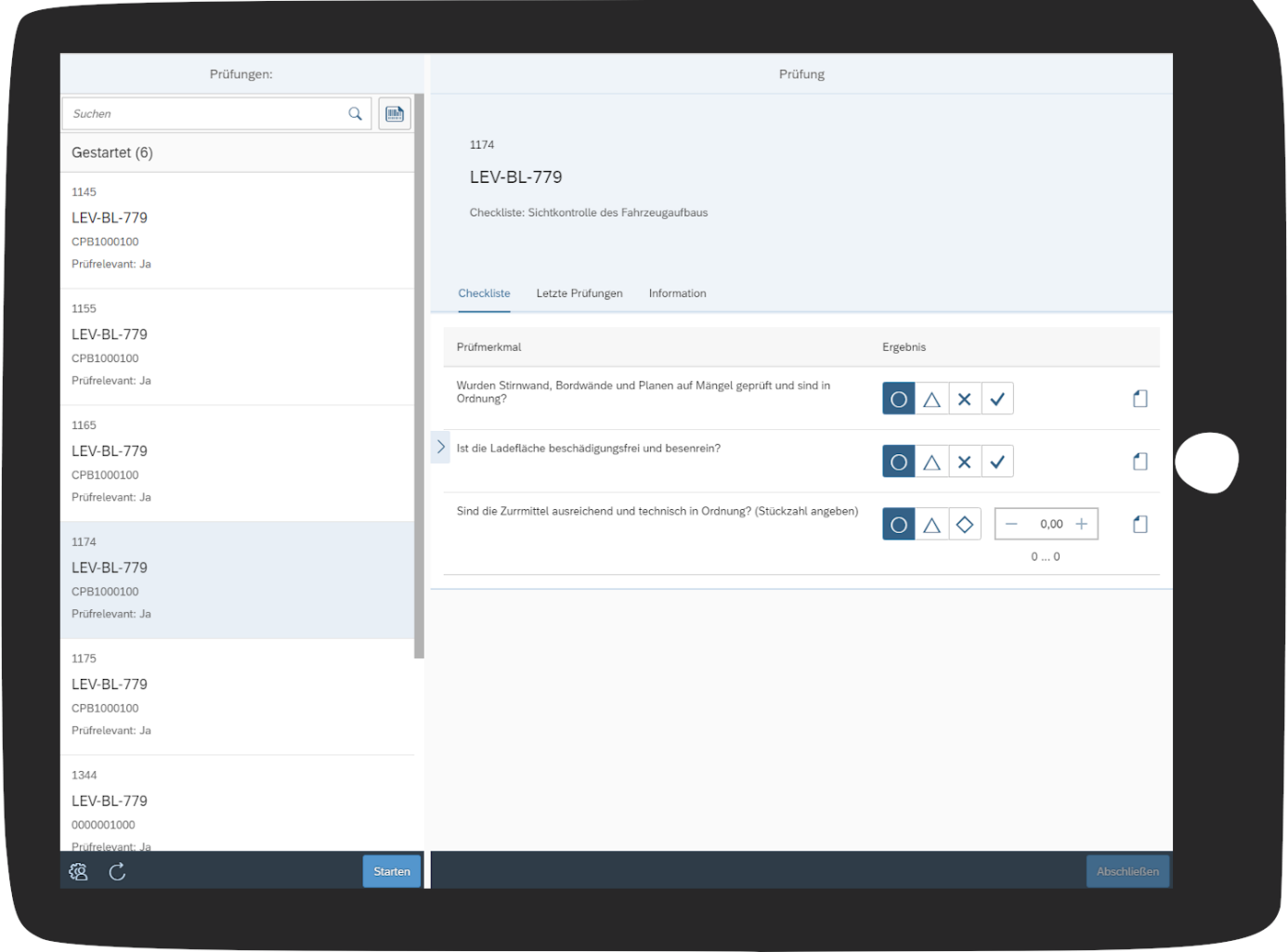 Auszug aus der SAP PM/QM-App