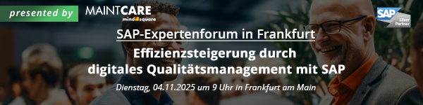 Banner: „Effizienzsteigerung durch digitales Qualitätsmanagement mit SAP“ am 04.11.2025 in Frankfurt