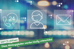 Auf blauem Hintergrund sind verschiedene Customer-Service-Icons zu sehen.